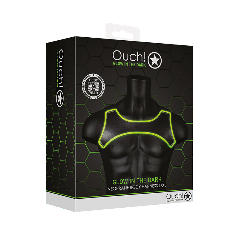 Ouch GITD Neo Body Harness NeonGrn LXL