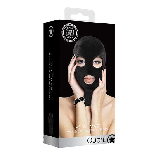Ouch Velvet Mask W/Open Eye & Mouth Blk