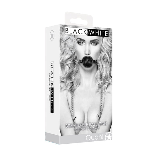 Ouch B&W BreathBallGag WNippleClamp Blk