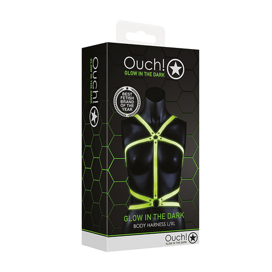 Ouch GITD Body Harness Neon Green LXL