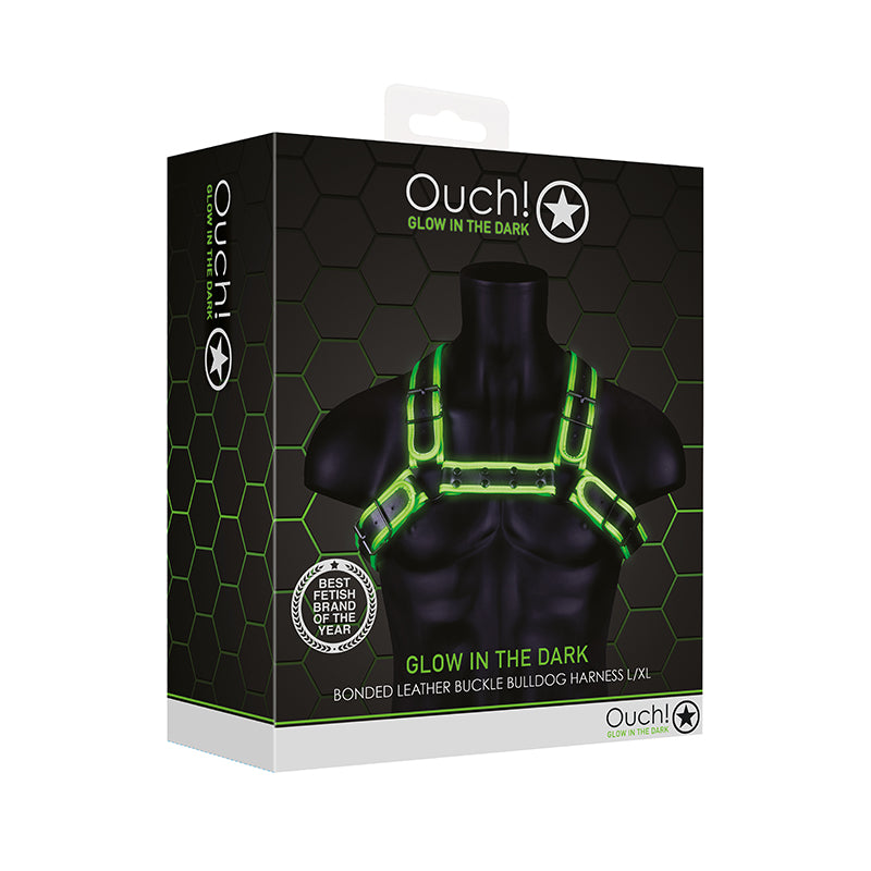 Ouch GITD BuckleBulldogHarn NeonGrn LXL