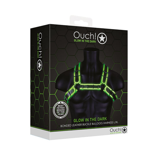 Ouch GITD BuckleBulldogHarn NeonGrn LXL